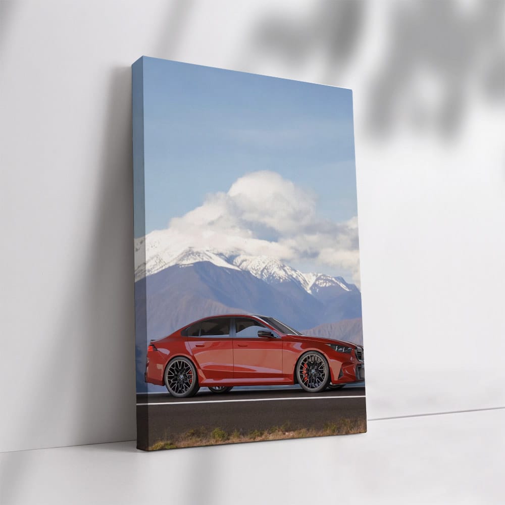 2025 BMW M5 on Sunlit Road, Majestic Mountains Behind - Power Unleashed