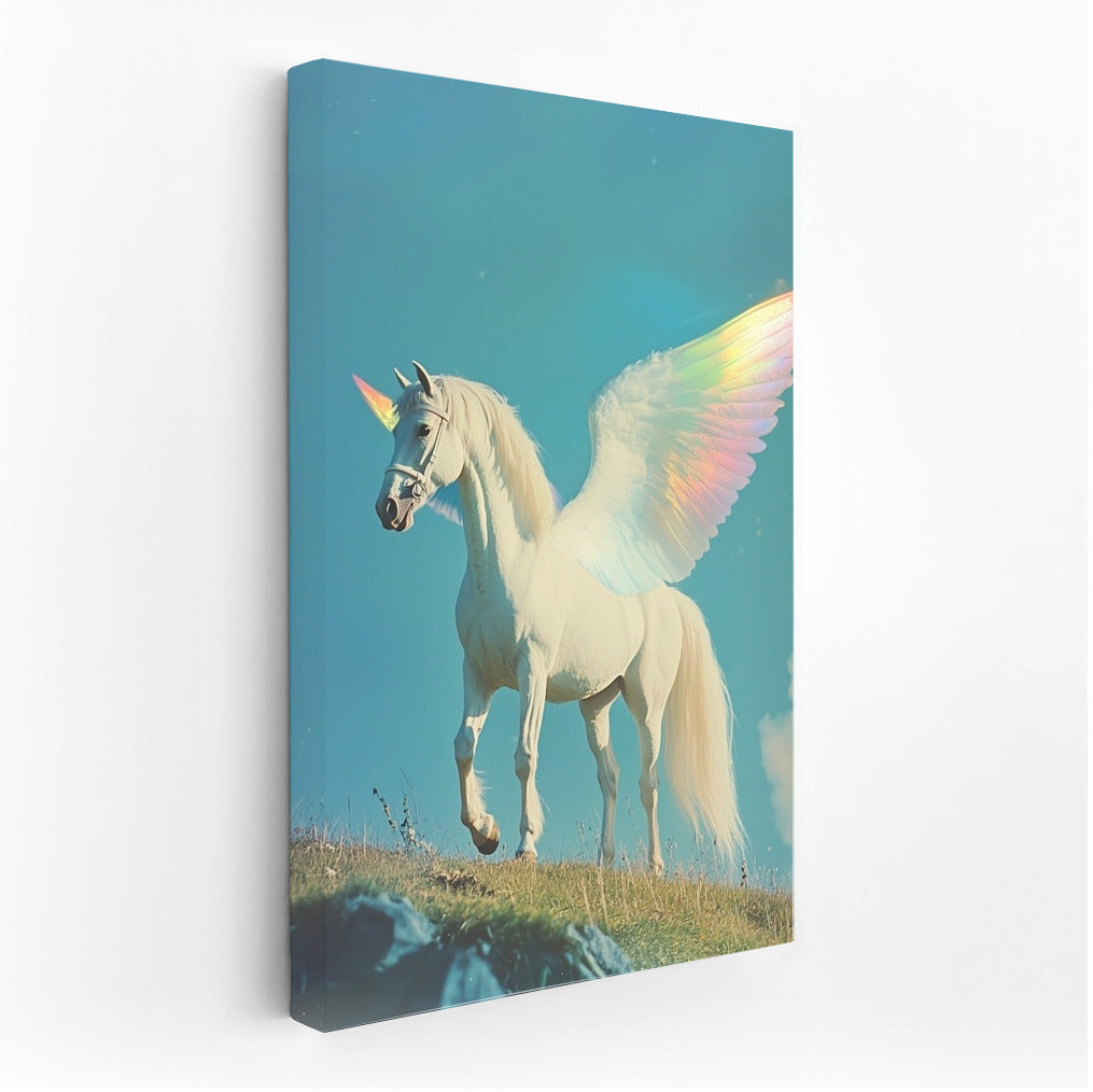 Flight of Fantasy: Winged Unicorn in the Sky Blue