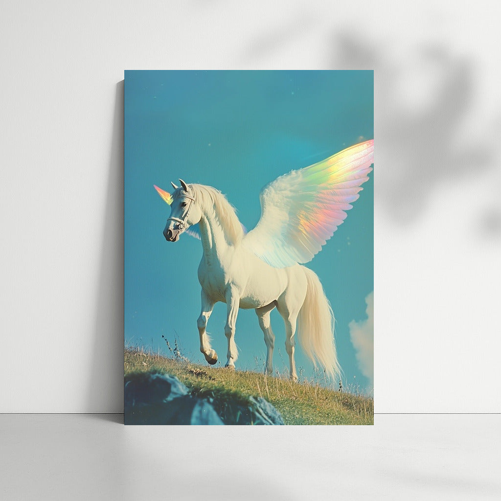 Flight of Fantasy: Winged Unicorn in the Sky Blue