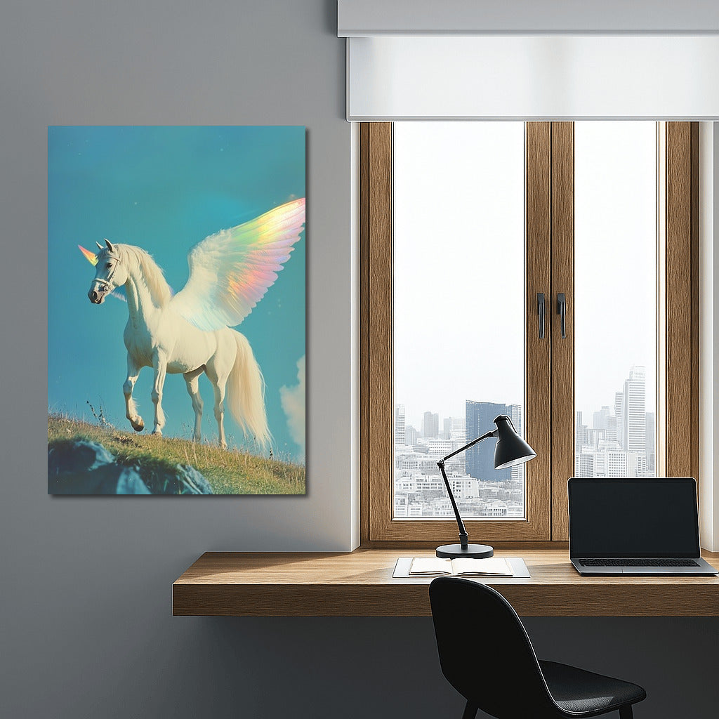 Flight of Fantasy: Winged Unicorn in the Sky Blue