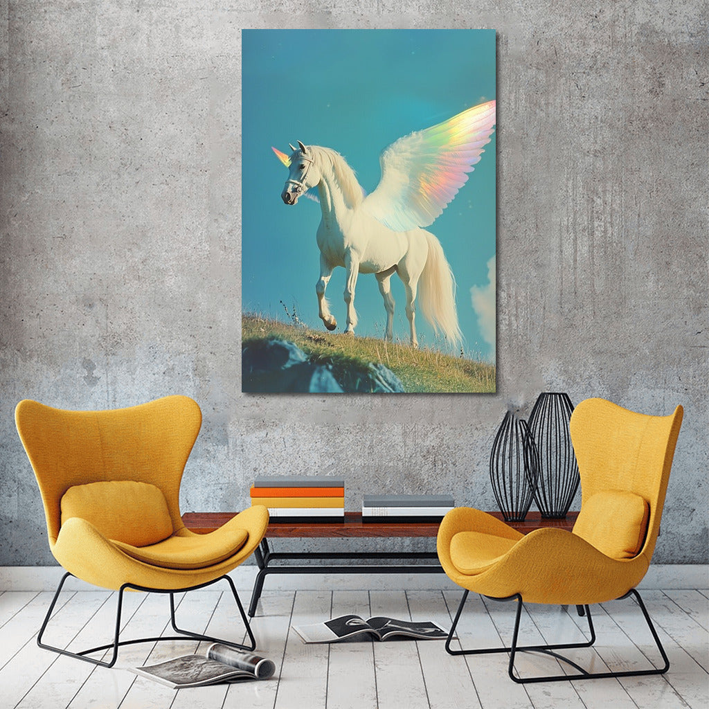 Flight of Fantasy: Winged Unicorn in the Sky Blue
