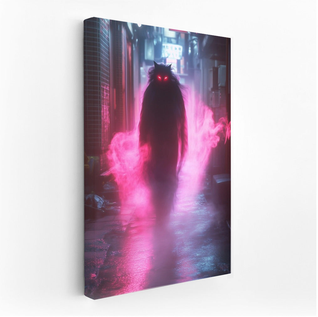 Neon Wanderer in the City Haze