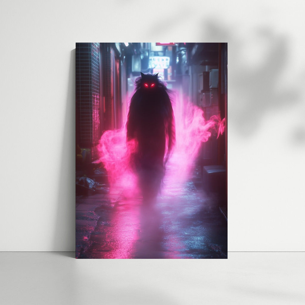 Neon Wanderer in the City Haze