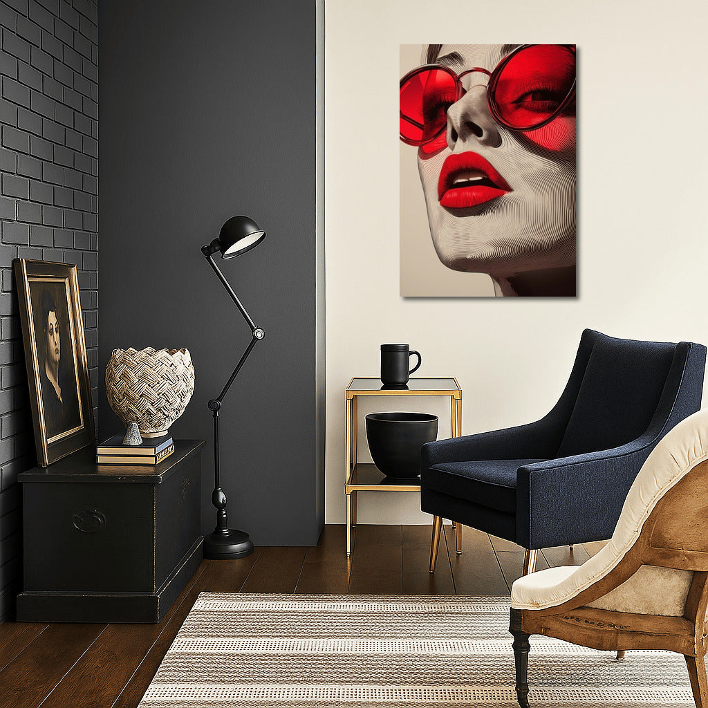 Burning Gaze: Red Glasses and Lips
