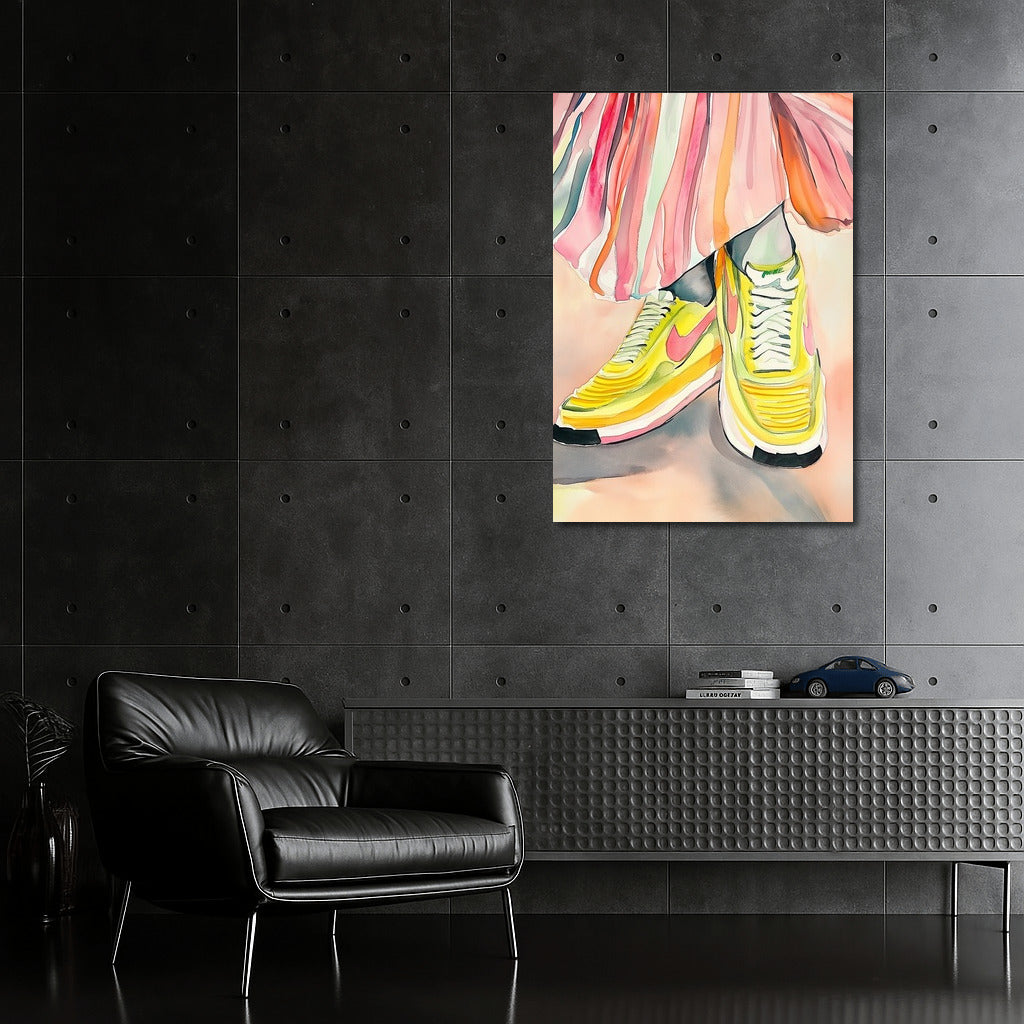 Sneakers Dance in Watercolor Waves