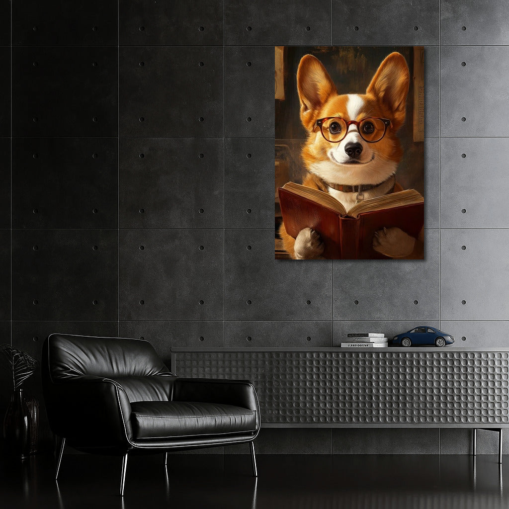 Wise Corgi: Reading with Glasses