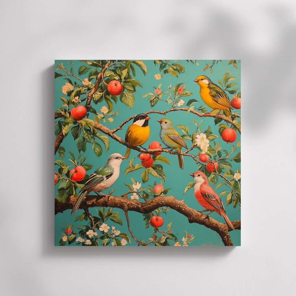 Bird dance in the apple orchard