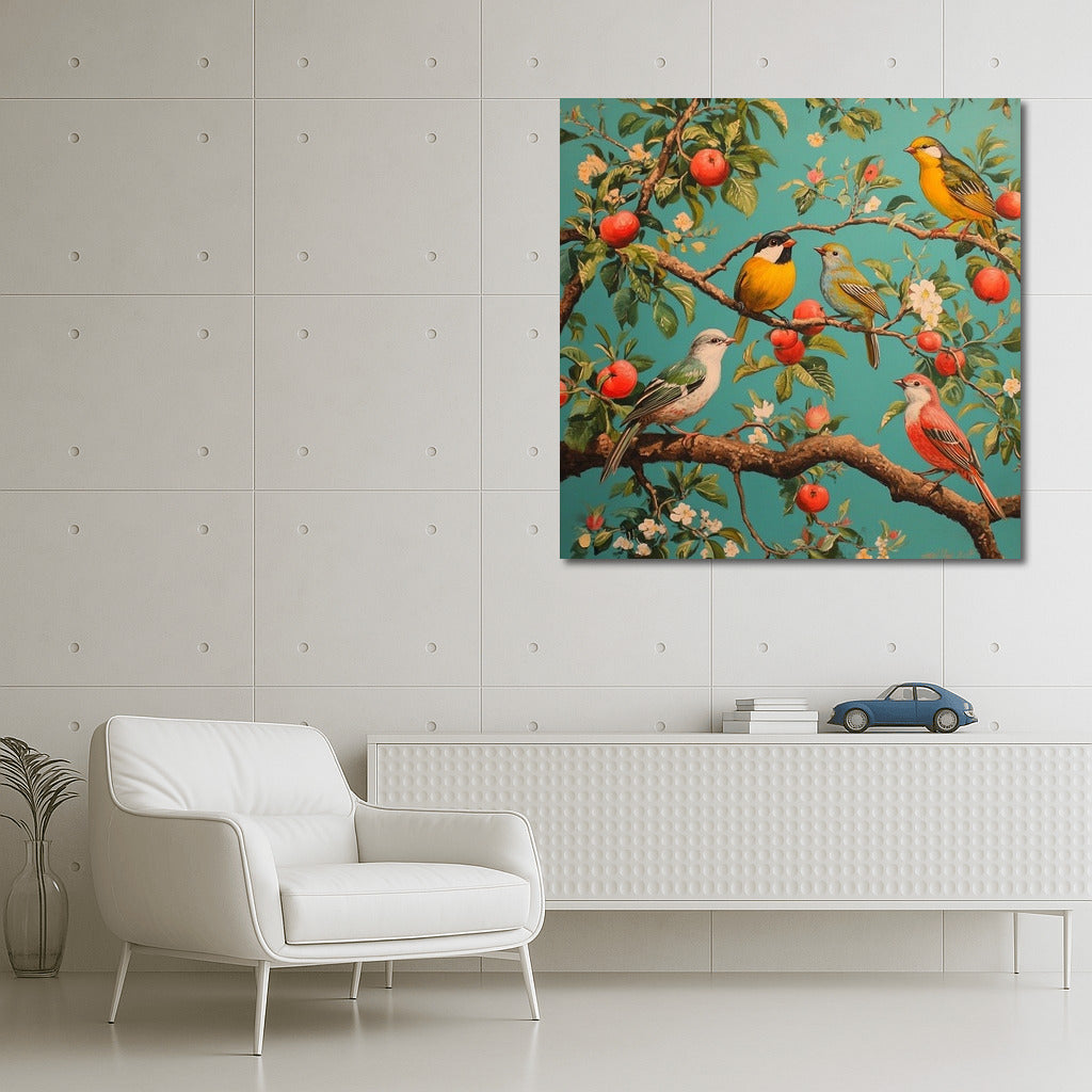 Bird dance in the apple orchard
