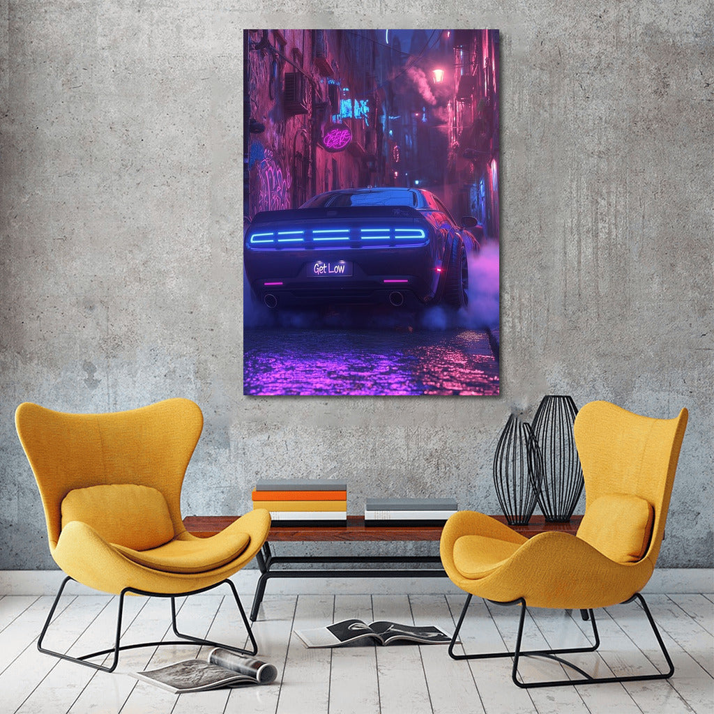 Neon Vortex: Dodge Challenger in Night Flight