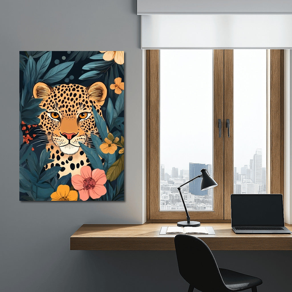 Flower Predator: Leopard in Nature's Splendor
