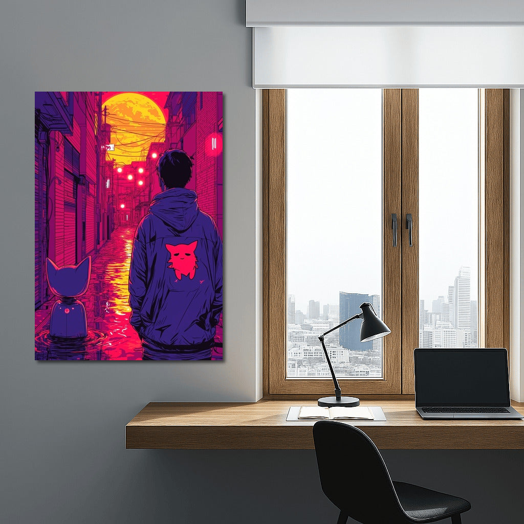 Neon Guardian: Silhouette in the Glow