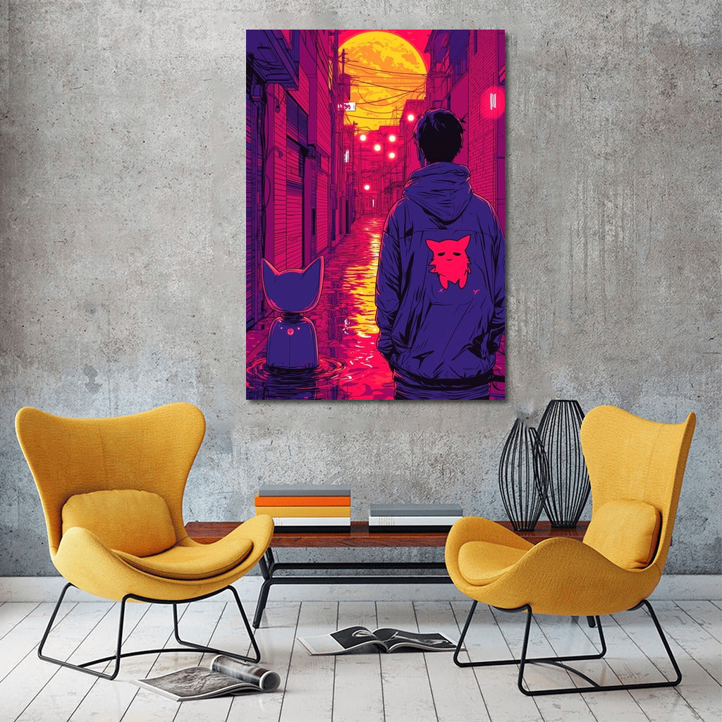 Neon Guardian: Silhouette in the Glow