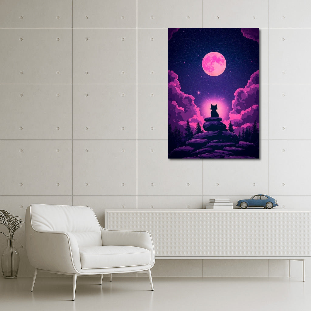 Moon Cat: Star Dance Under Pink Light