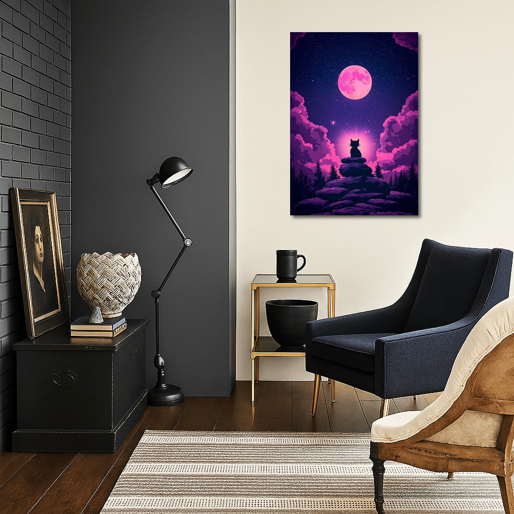 Moon Cat: Star Dance Under Pink Light