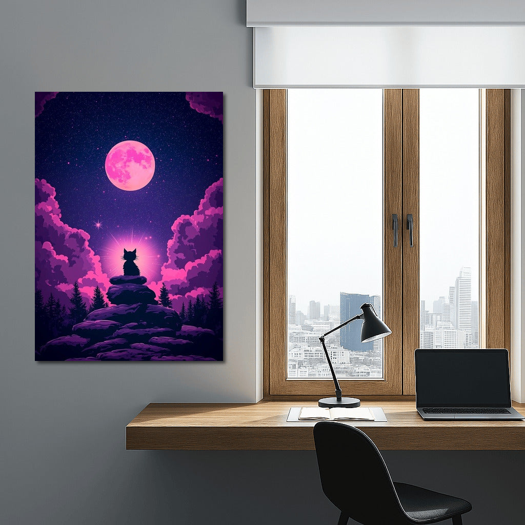 Moon Cat: Star Dance Under Pink Light