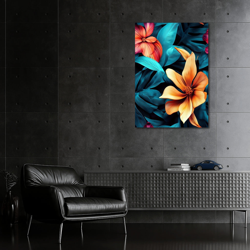 Flower Symphony on Turquoise Canvas