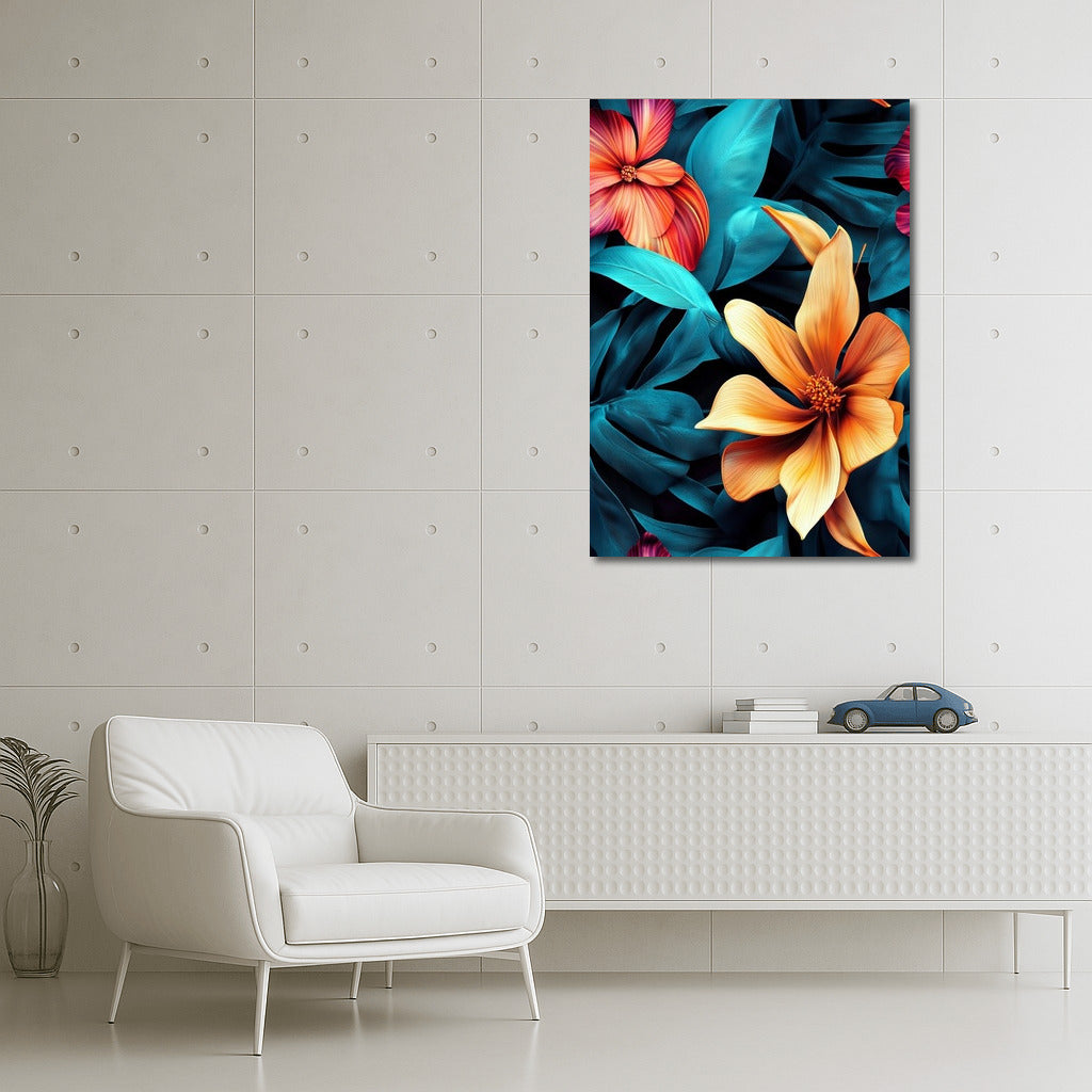 Flower Symphony on Turquoise Canvas