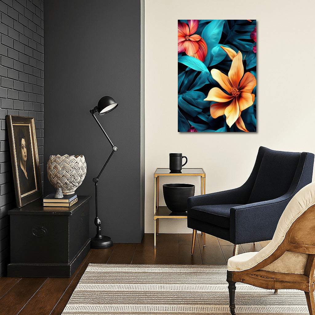 Flower Symphony on Turquoise Canvas
