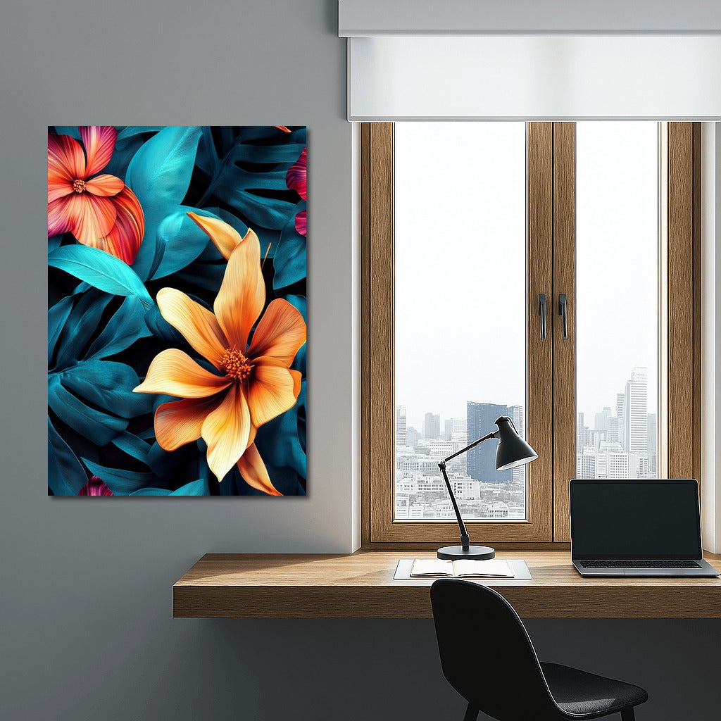 Flower Symphony on Turquoise Canvas