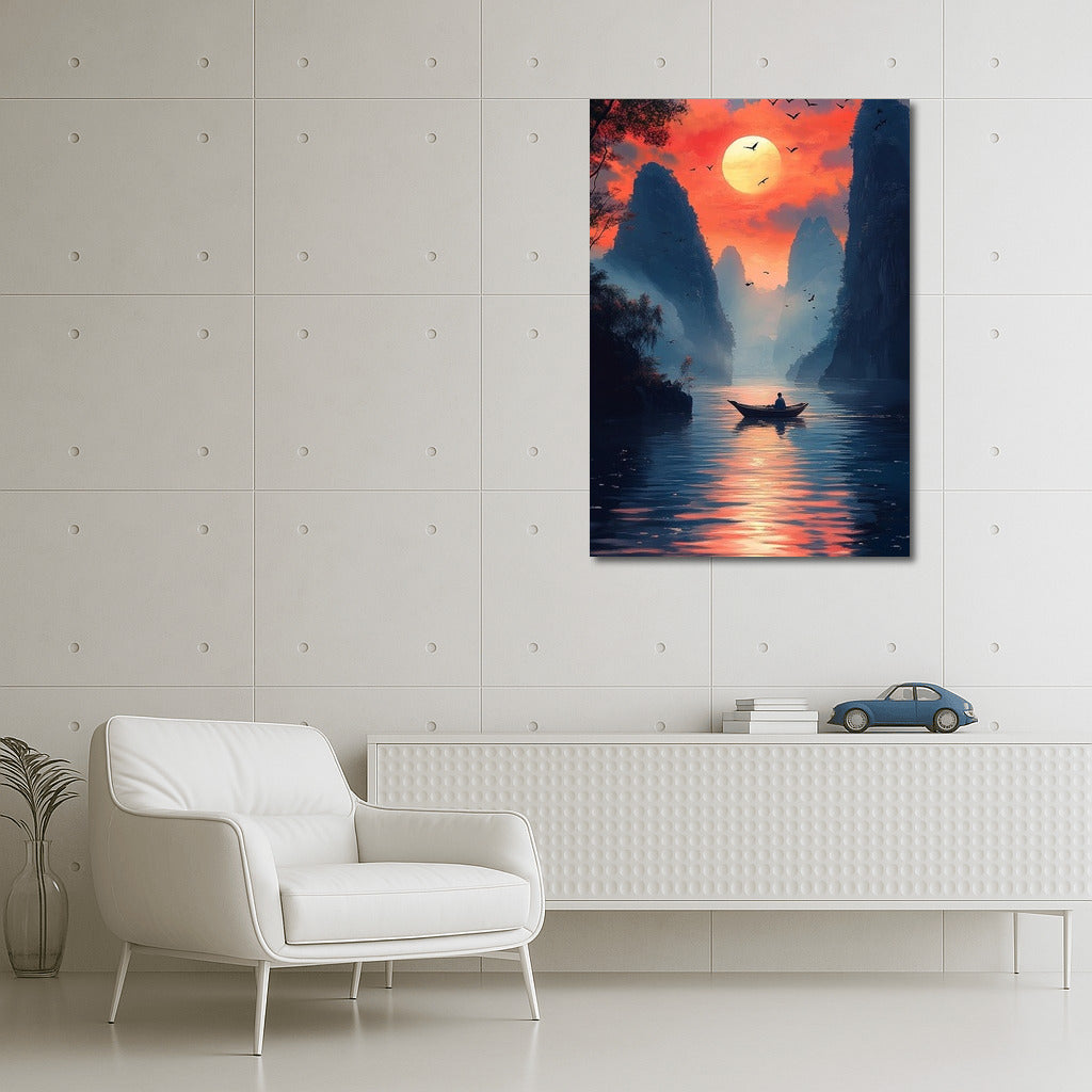Sail of a dream on the sunset surface