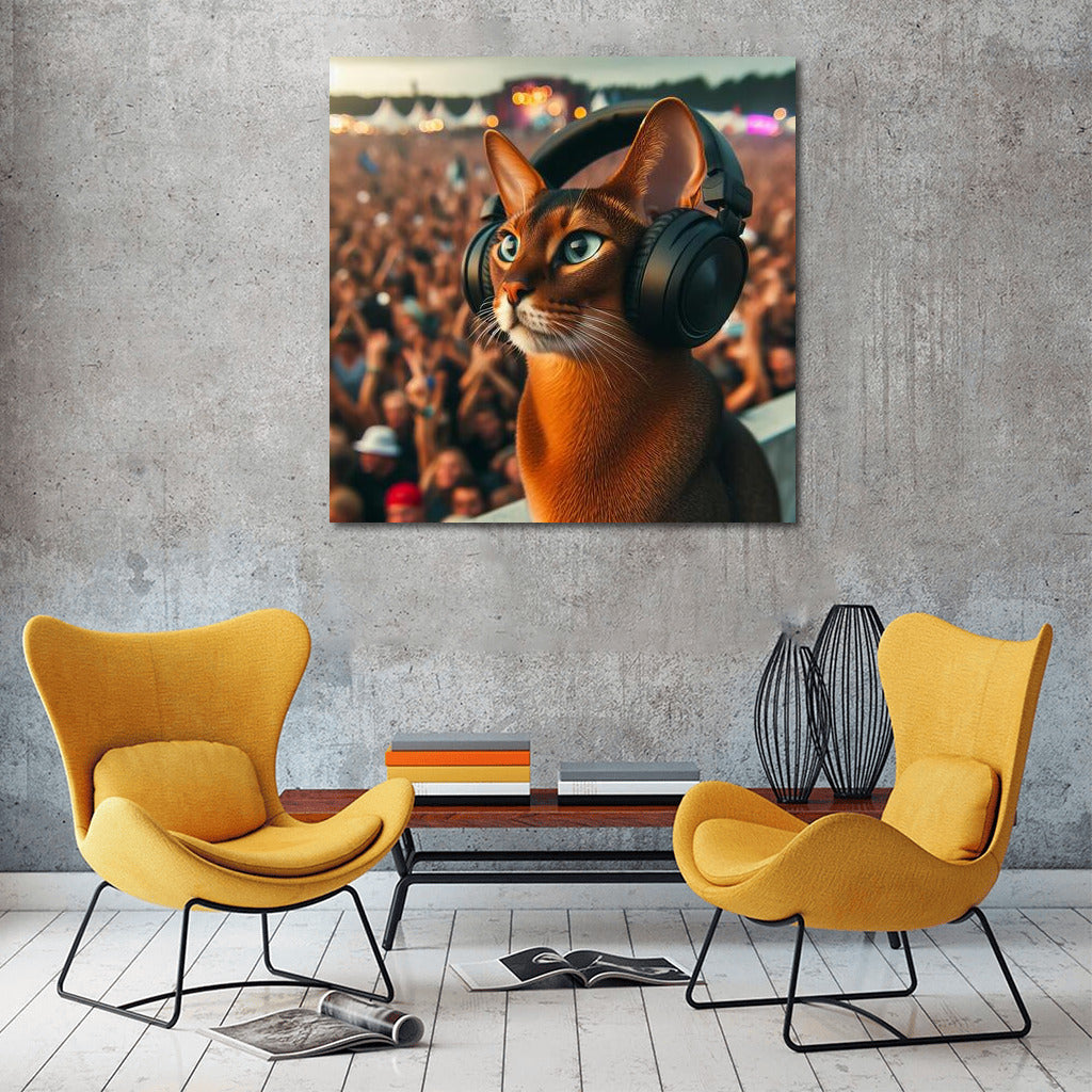 Abyssinian at the Music Festival: Cat in Stylish Headphones