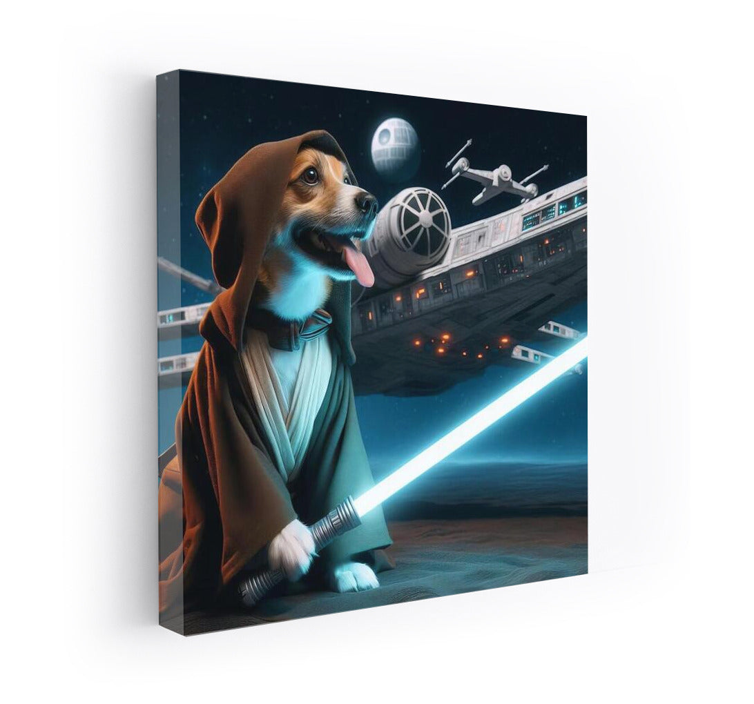 Space Jedi: Dog Knight With Sword Guards Starship
