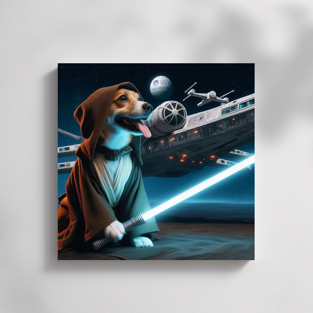Space Jedi: Dog Knight With Sword Guards Starship