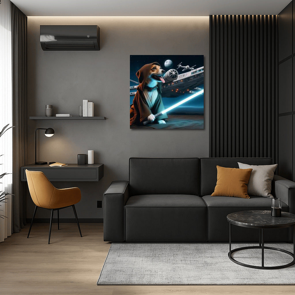 Space Jedi: Dog Knight With Sword Guards Starship