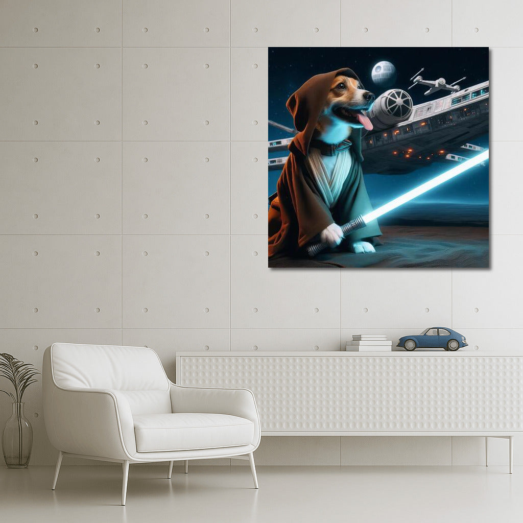 Space Jedi: Dog Knight With Sword Guards Starship