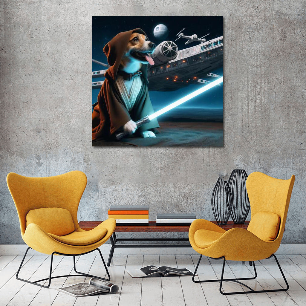 Space Jedi: Dog Knight With Sword Guards Starship