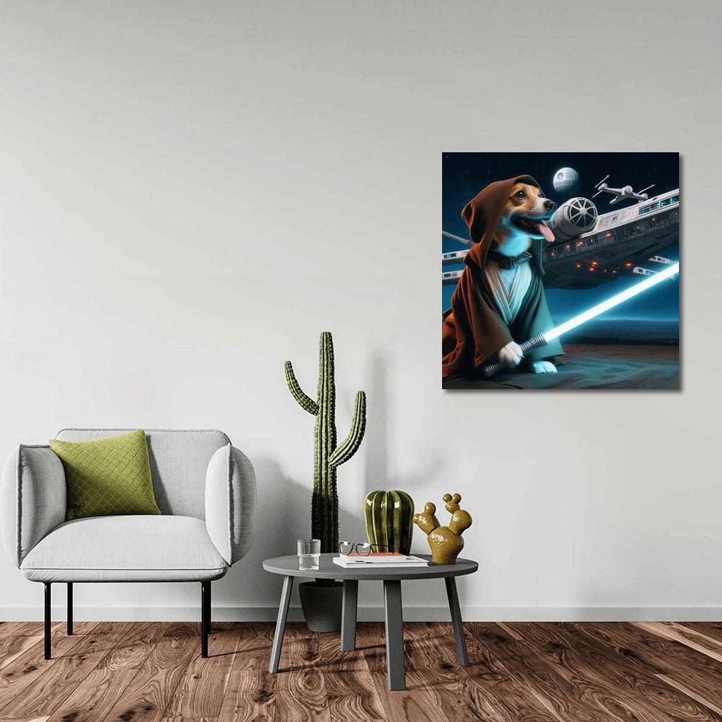 Space Jedi: Dog Knight With Sword Guards Starship