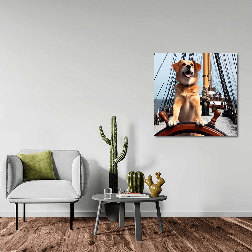 Sea Captain: Dog at the Helm with the Sea in the Background