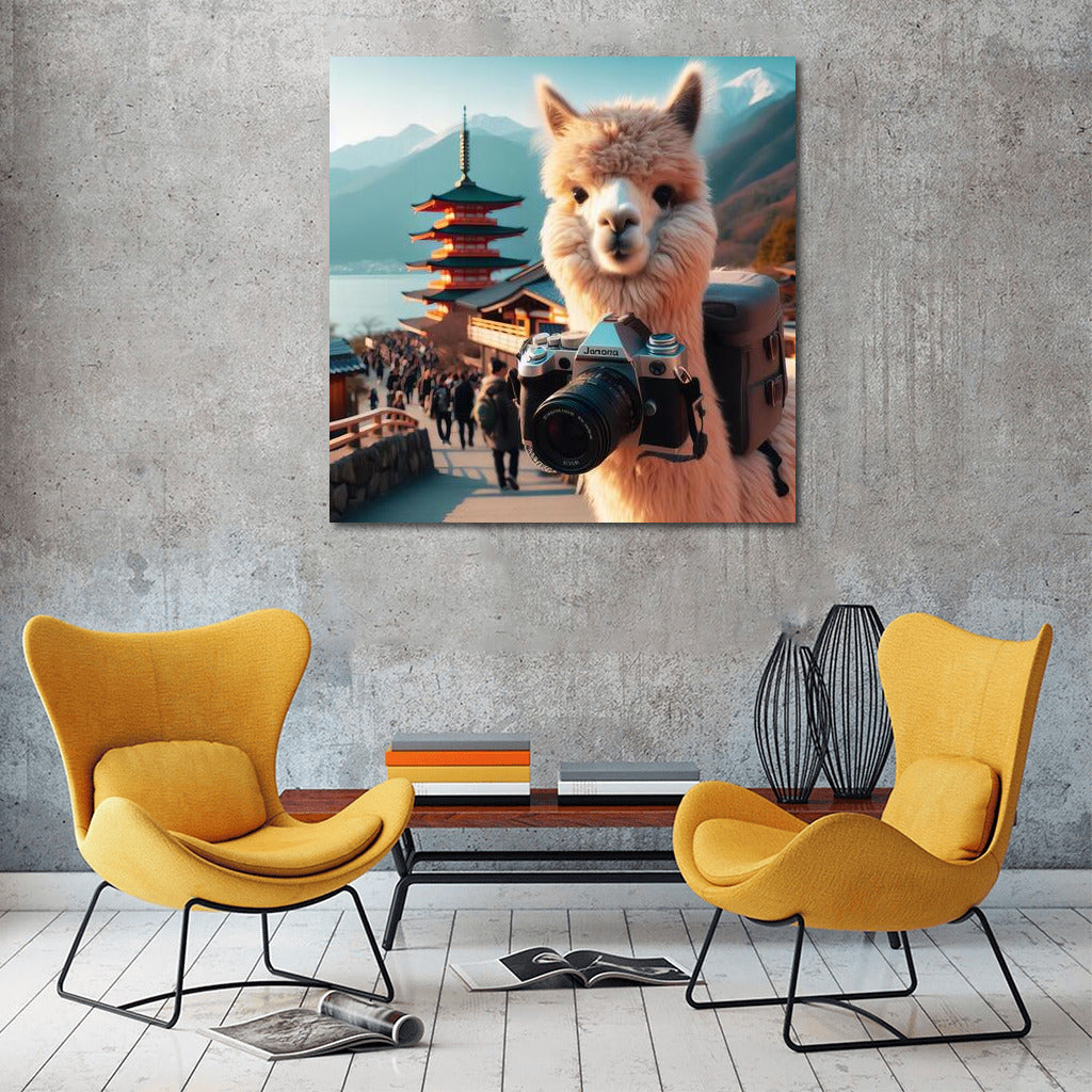 Lama-photographer at an ancient temple: humor and adventure for your interior