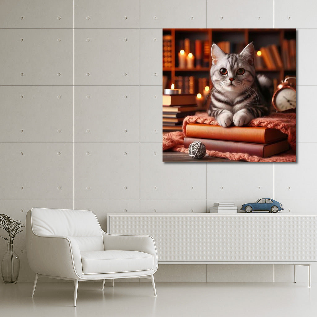 Cat and Books: A Cozy World on Your Wall