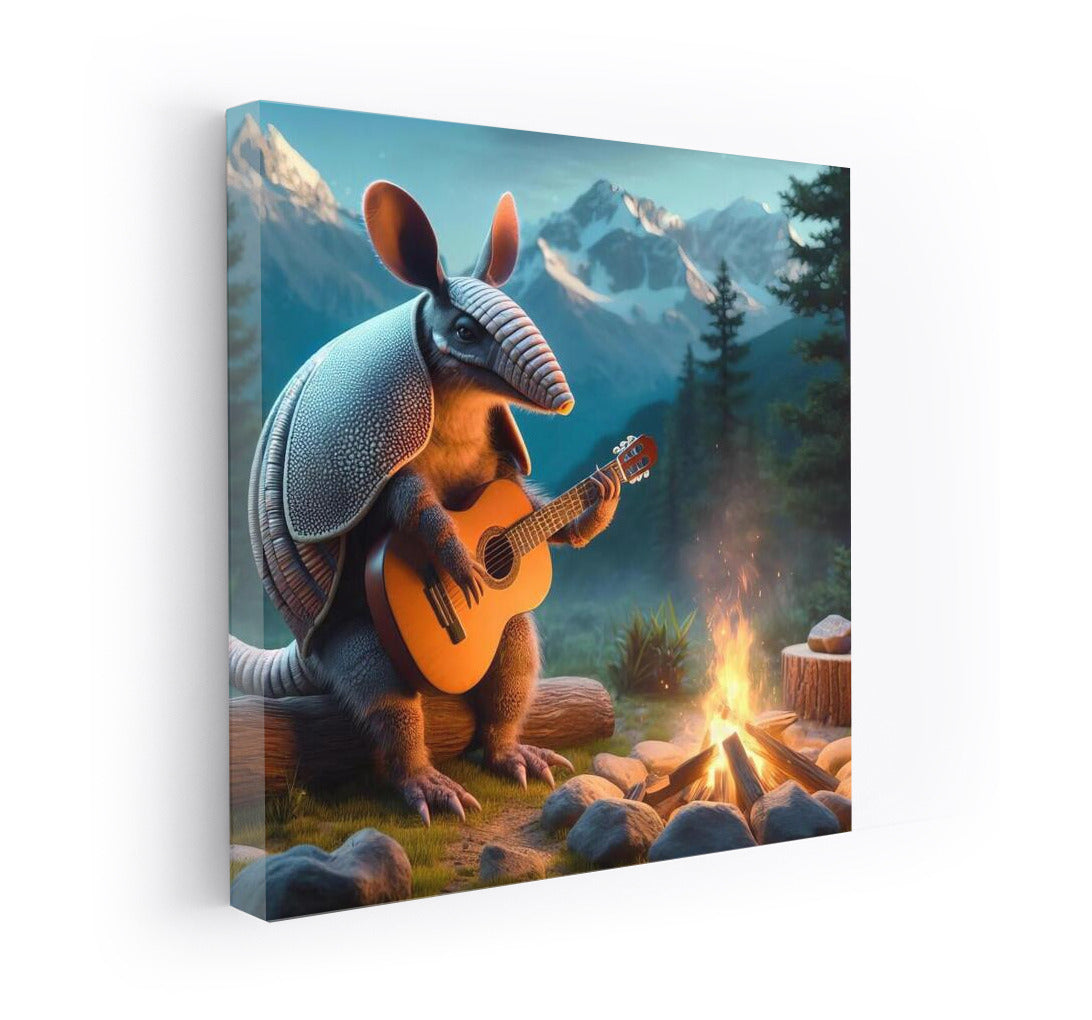 Musical Armadillo at the Mountain Campfire: Guitar and Heat