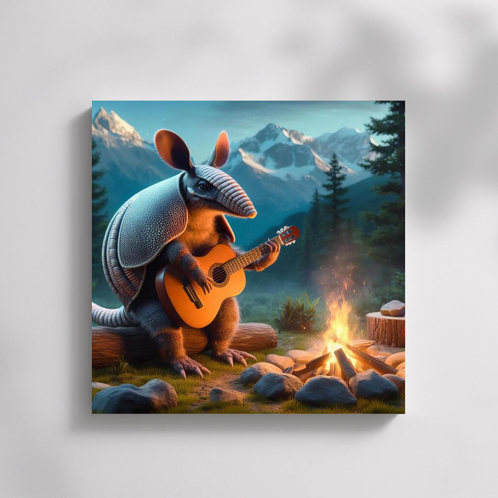 Musical Armadillo at the Mountain Campfire: Guitar and Heat