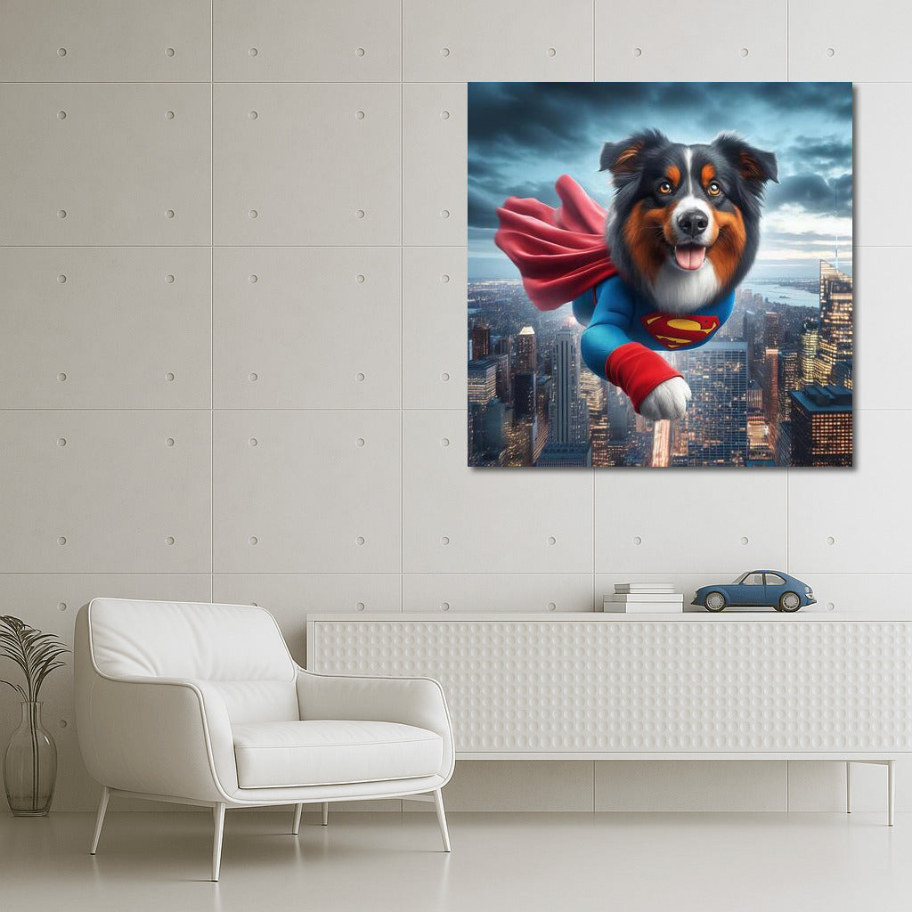 Australian Shepherd Superhero: Dog in Suit Saves City