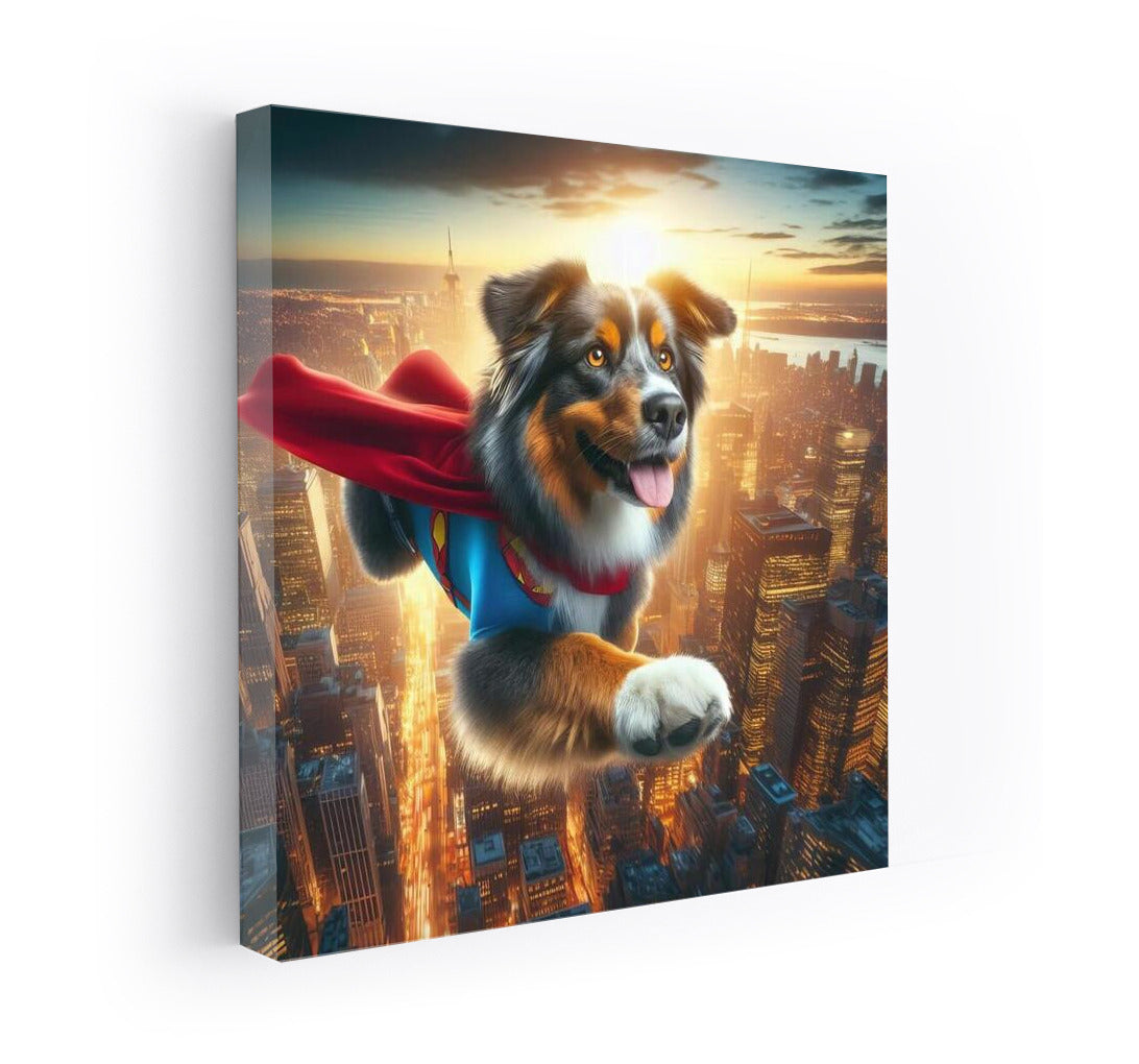 Australian Shepherd Superhero: City Savior in Flight