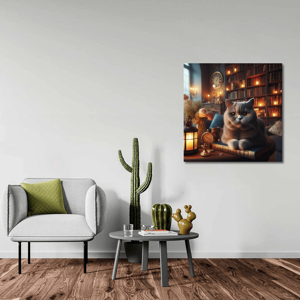 British Shorthair in the Cozy Library: Harmony and Tranquility