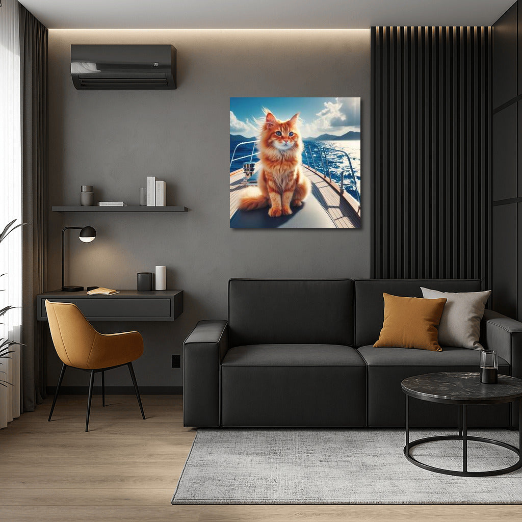 Cat on a Luxury Yacht: A Seaside Adventure for Wall Art Lovers