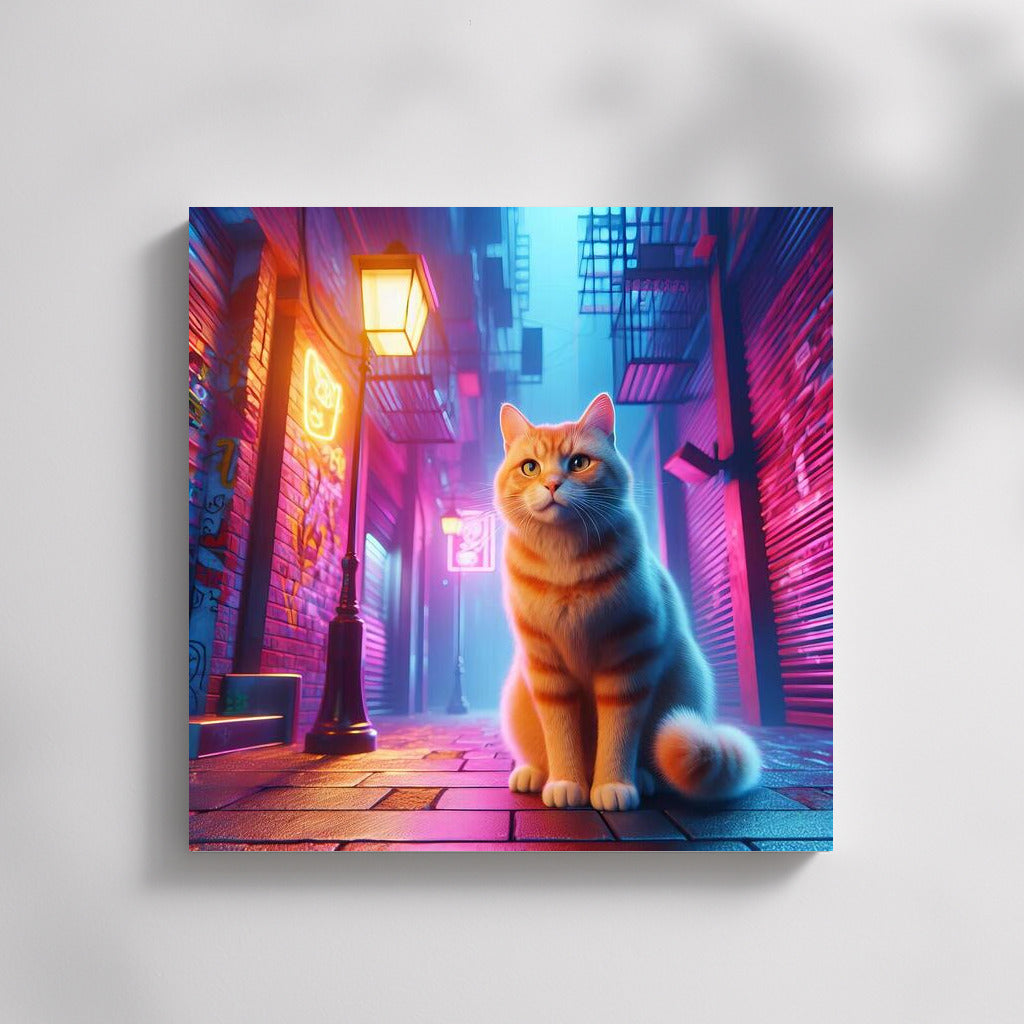 Neon Cat in Shining Alley: Urban Mystery