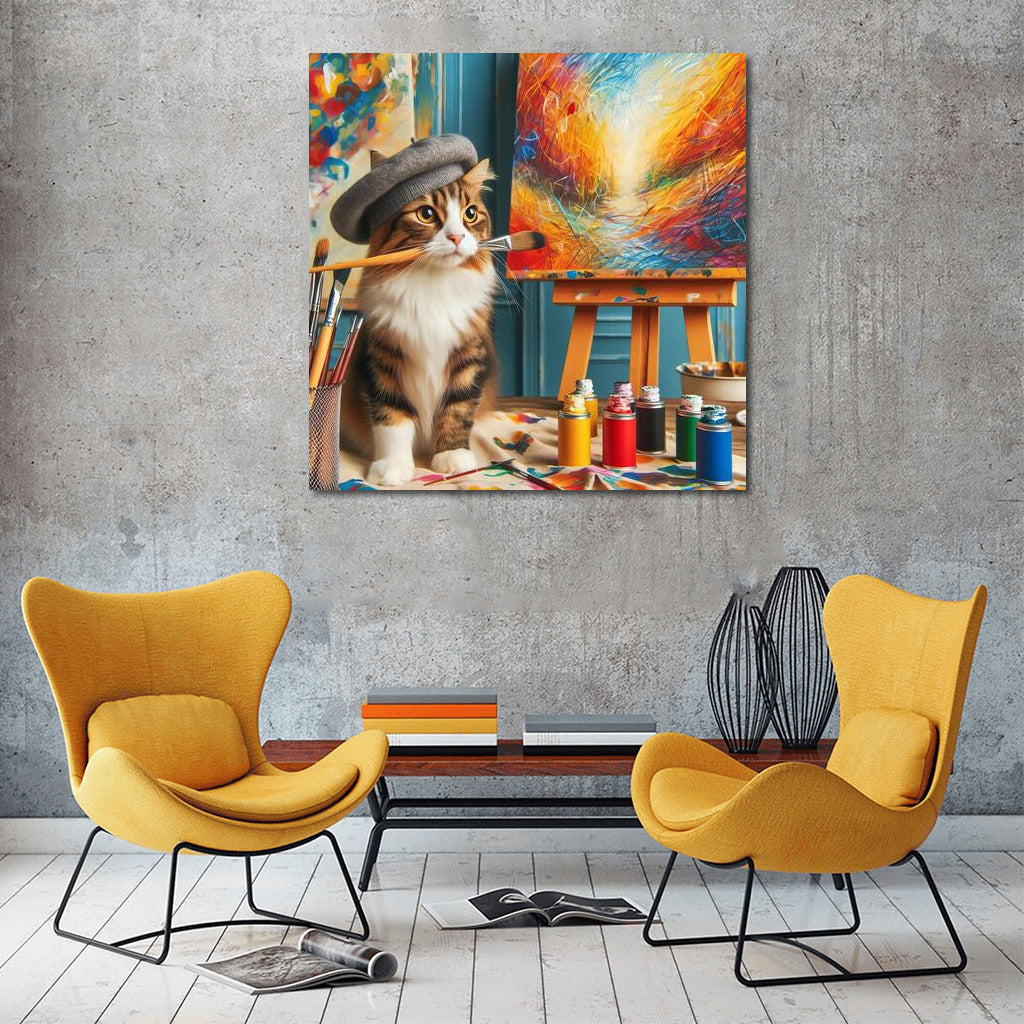 Creative Cat in the Studio: A Bright Explosion of Inspiration