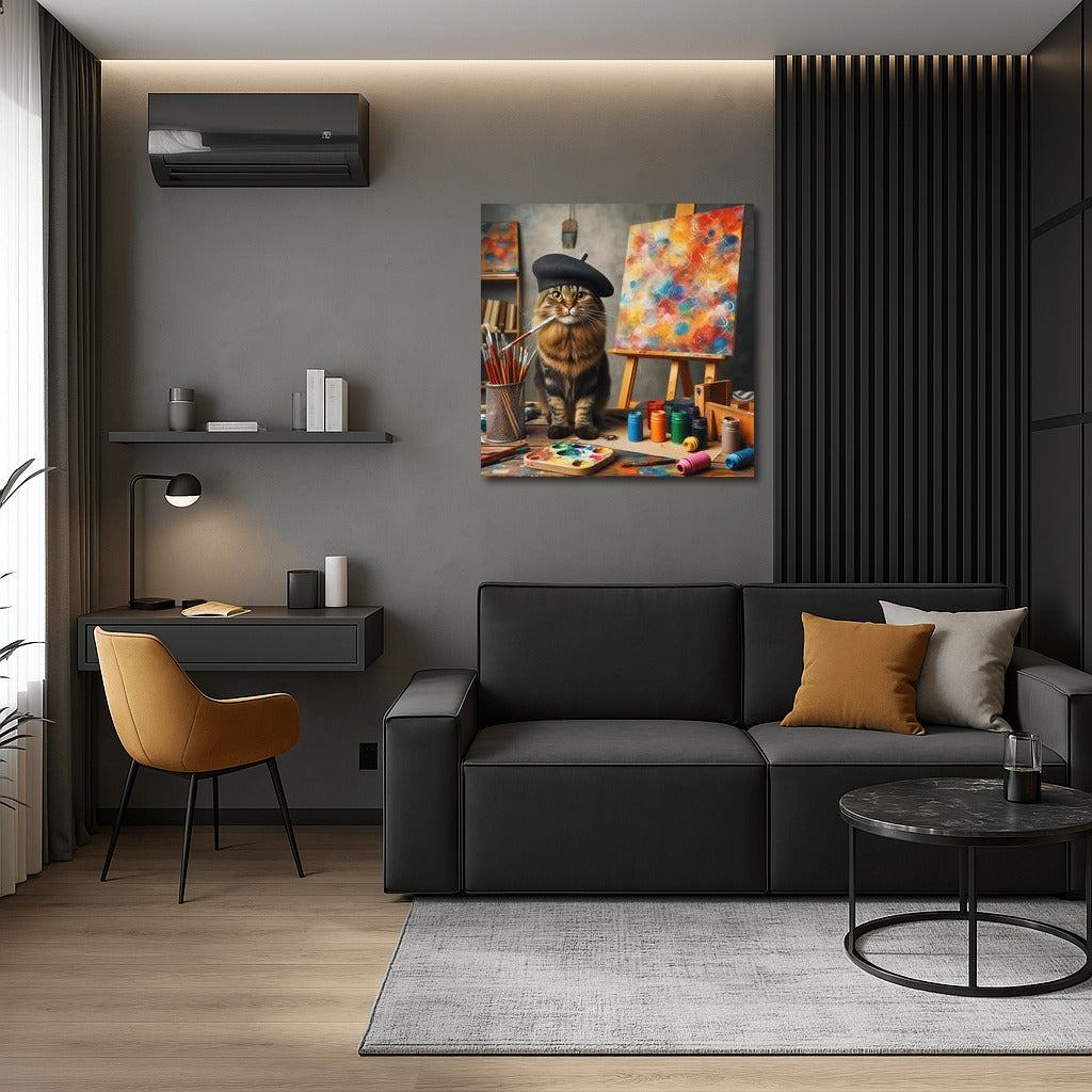 Cat-artist in the studio: inspiration and comfort on canvas