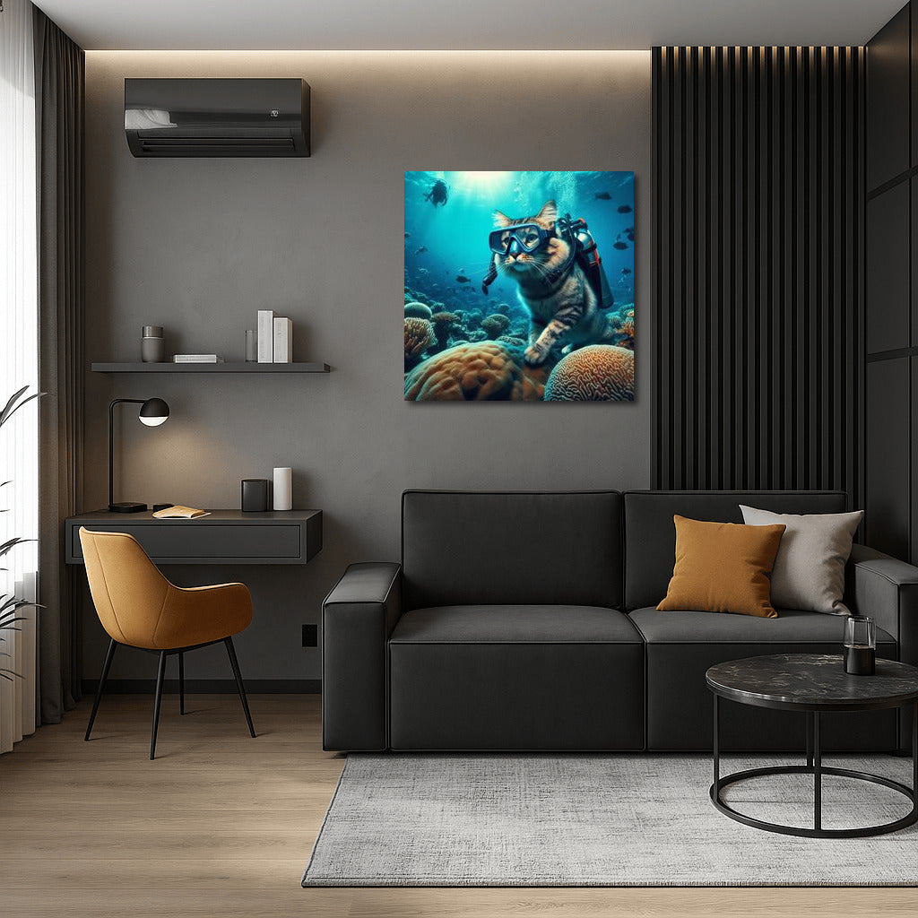 Cat Diver in Underwater Adventures: Furry Explorer in Scuba