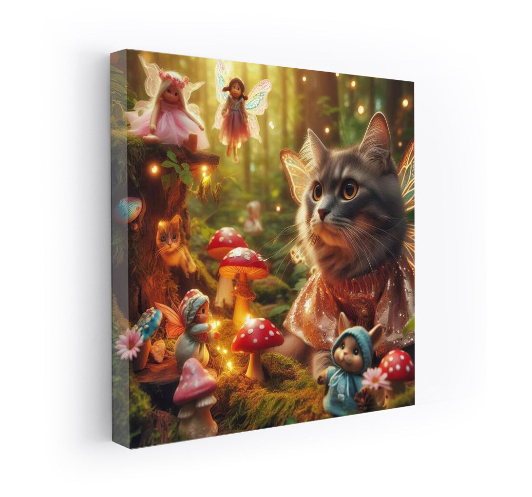 Magical Cat in the Fairytale Forest: Magical Creatures and Mushrooms
