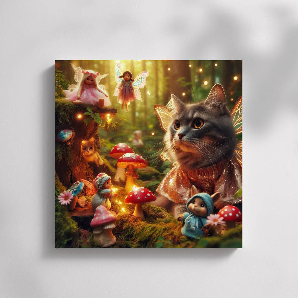 Magical Cat in the Fairytale Forest: Magical Creatures and Mushrooms