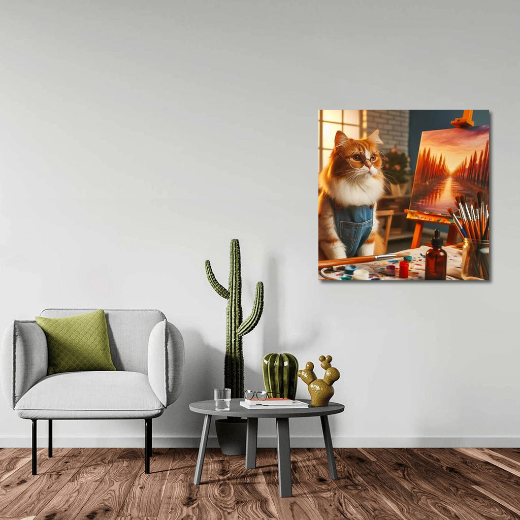 Cat-artist in the studio: Fantasy on canvas