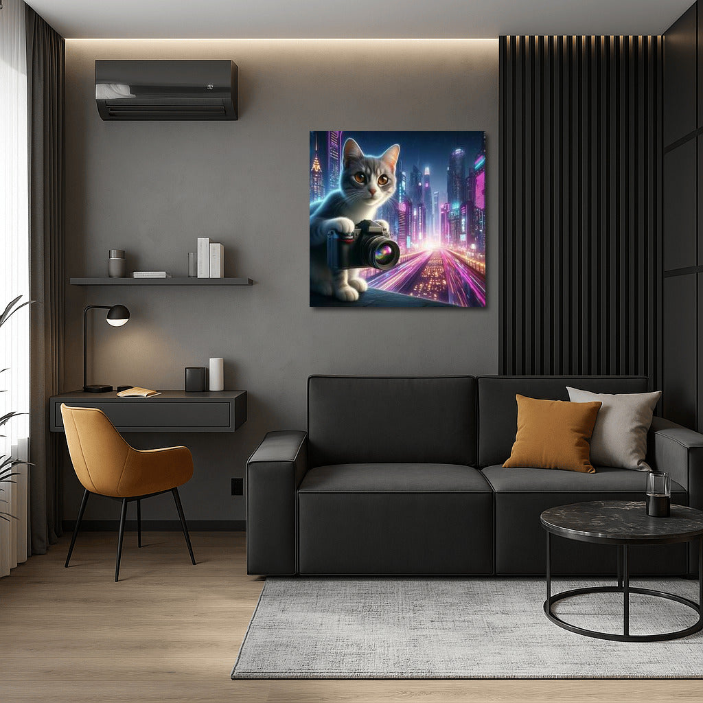 Futuristic Cat Photographer in the City of the Future