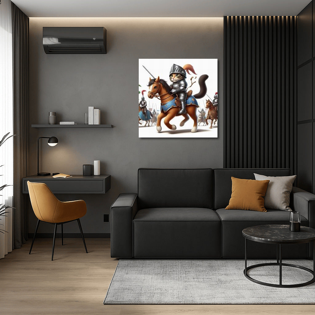 Knight Cat in Medieval Tournament: Fantasy Charm for Your Home