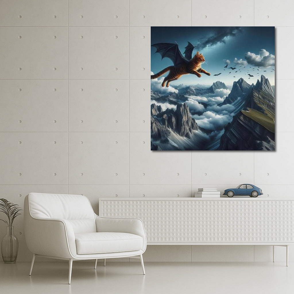 Magical Dragon Cat over the Mountain Peaks